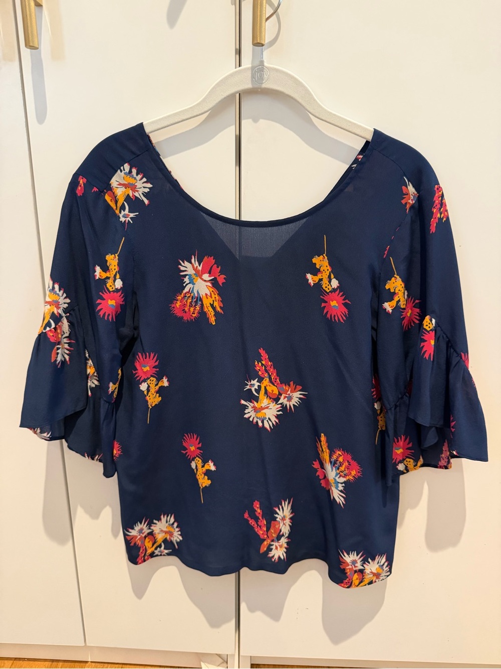 Silk Floral Ruffle Sleeve Women's Blouse